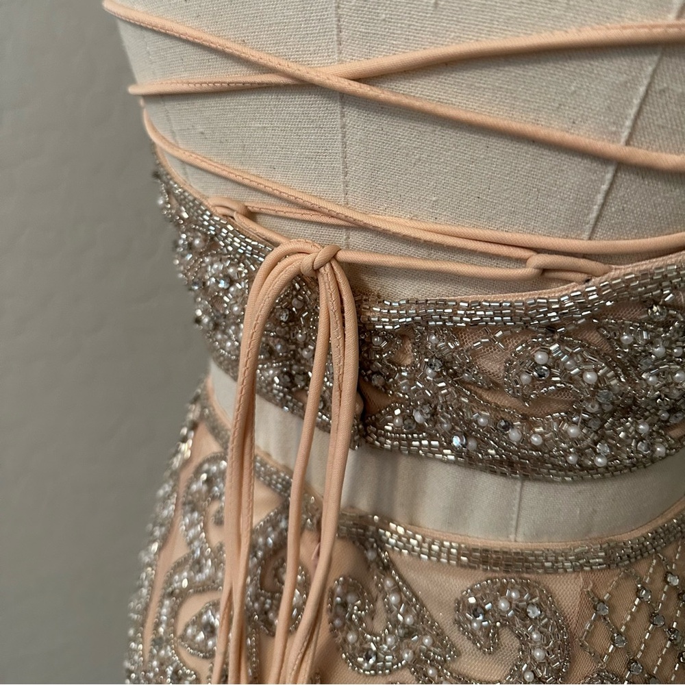 NEW PRIMAVERA BLUSH SZ 4 BEADED TWO PIECE TIE BACK FORMAL COCKTAIL DRESS - Picture 12 of 16